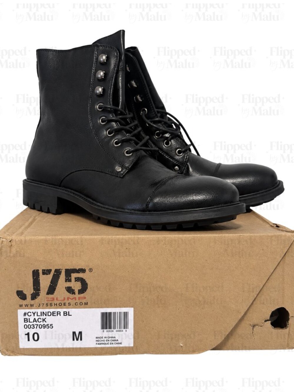 J75 by Jump Cylinder black combat-style motorcycle boots in men’s size 10M.